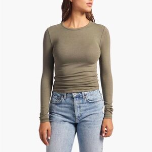Nuuds slinky rib long sleeve, olive, size small
